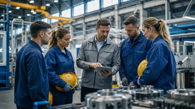 Zespół produkcyjny przy linii montażowej w zakładzie