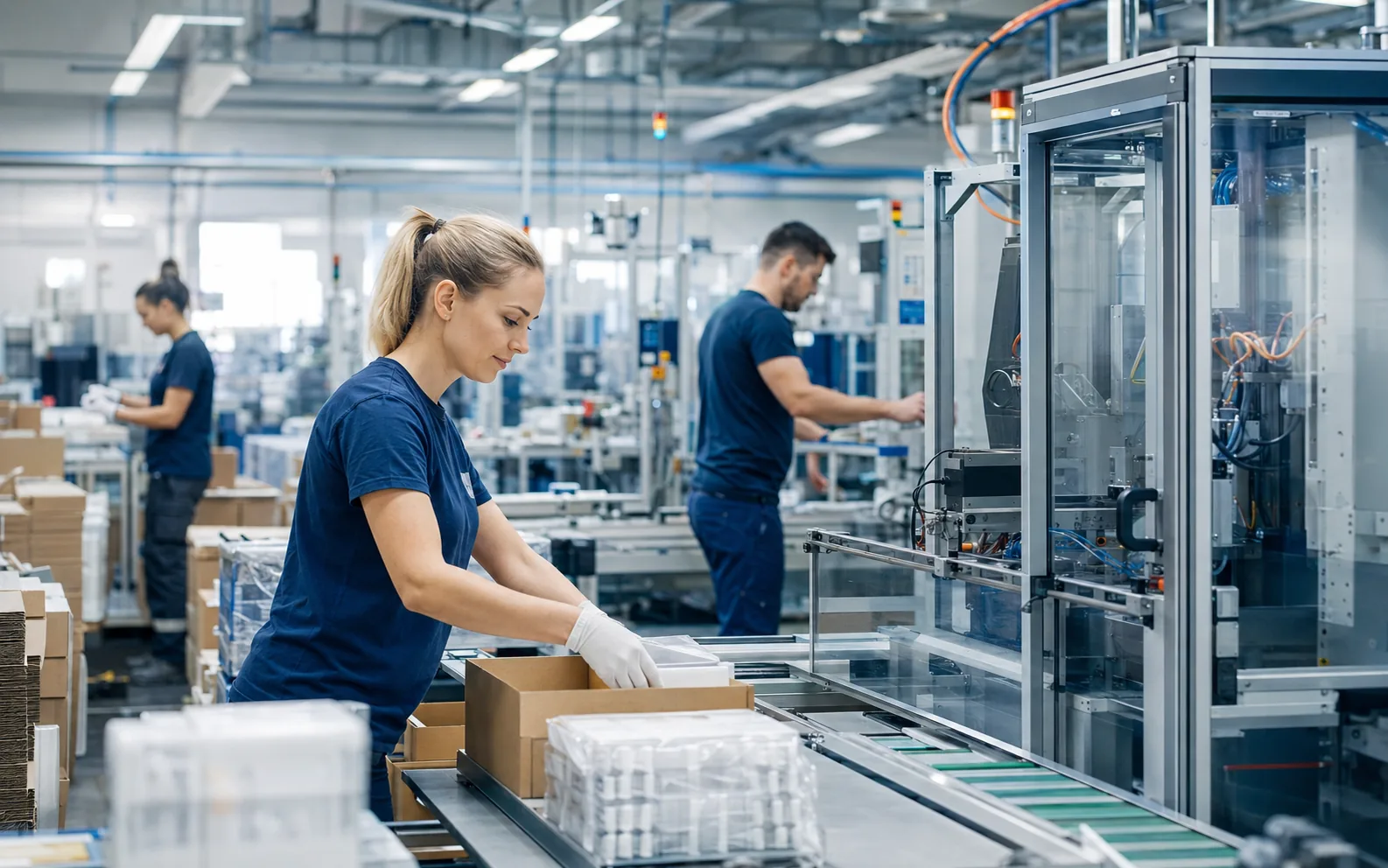 Pracownicy produkcji przy stanowiskach roboczych